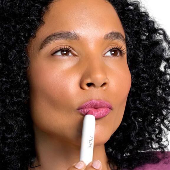 Resized Media/PURMLIP2000006 PURMINERALS SilkypoutLipChubby SoPeachy Full Lifestyle
